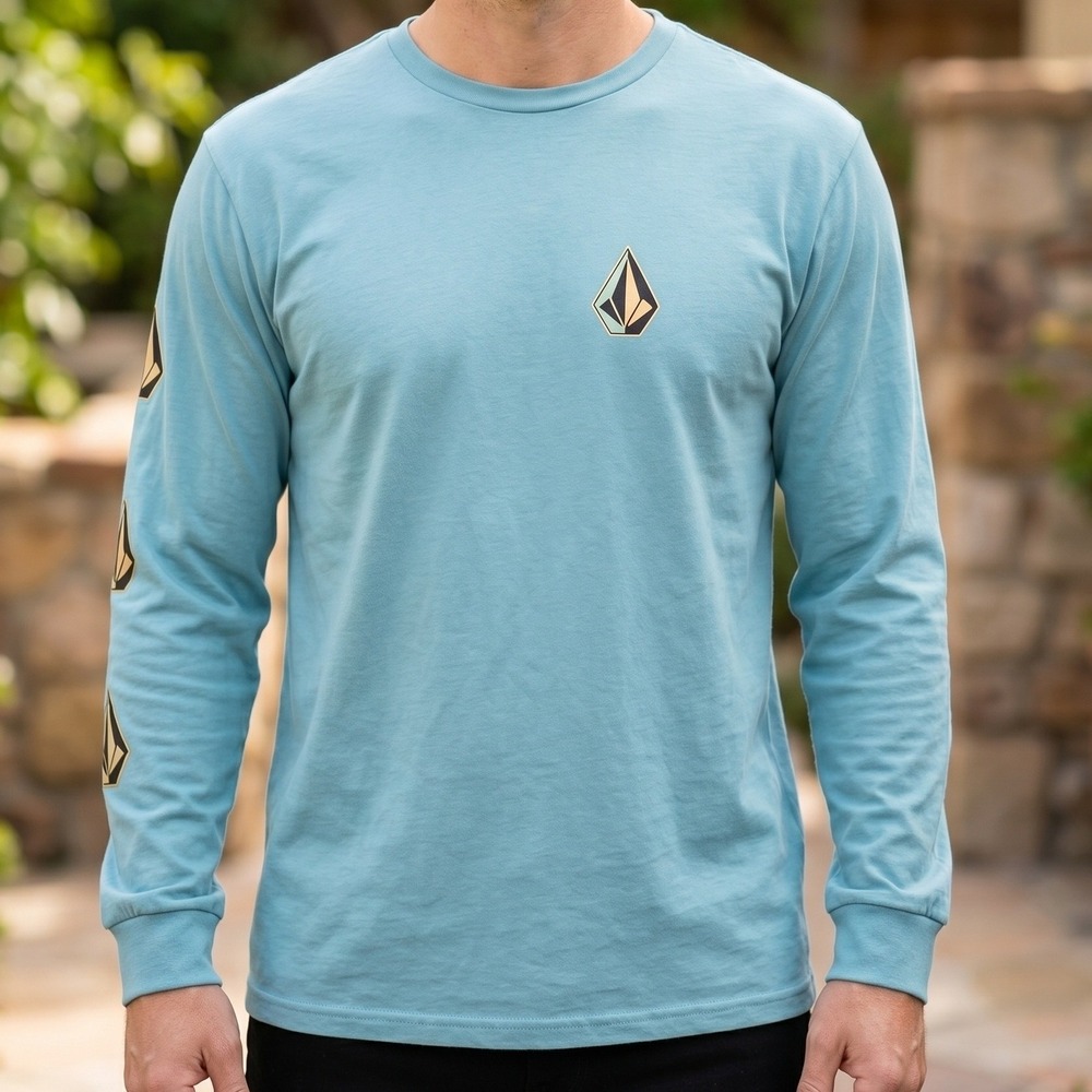 Volcom Kids Long Sleeve Graphic T-Shirt Blue Teal Stone Logo Cotton Tee XL